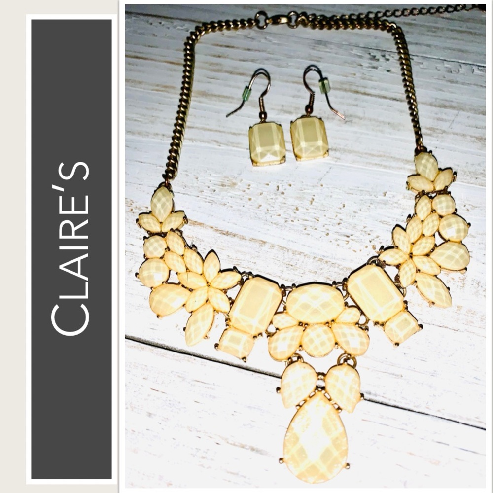 Claire’s Jewelry Set Necklace & Earrings Ivory~Vanilla Stones - Picture 4 of 14